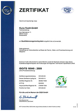 Zertifikat nach DIN ISO/TS 16949:2009 Zertifikat nach DIN ISO/TS 16949:2009