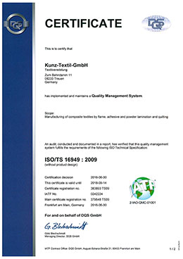 Certificate DIN ISO/TS 16949:2009 Certificate DIN ISO/TS 16949:2009